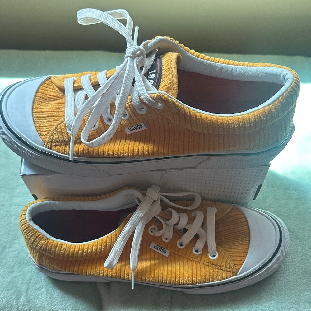 Vans Mustard Corduroy Shoes with White Accents